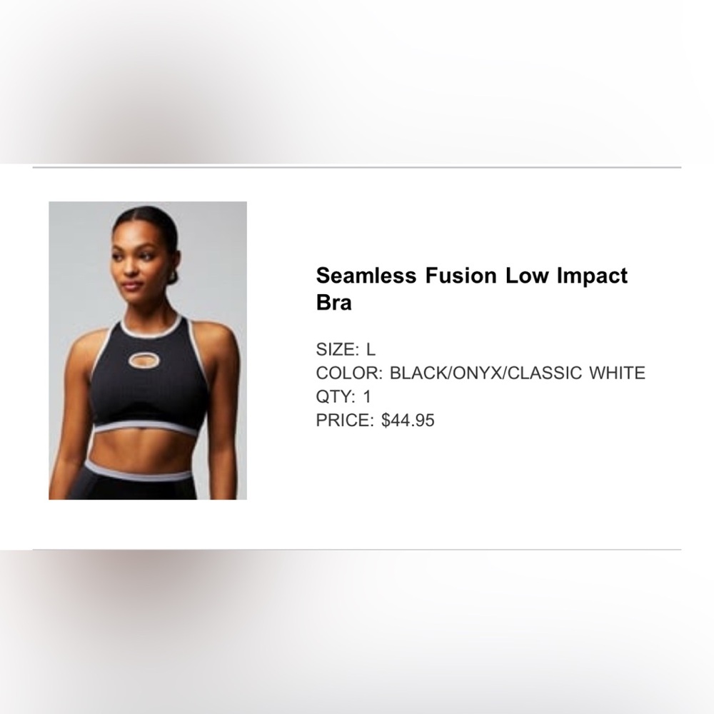 Seamless Black and White Low Impact Bra L
